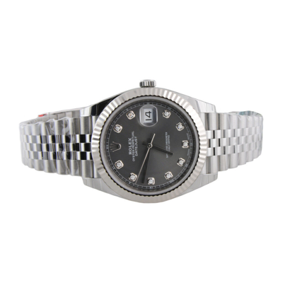 Pre-owned Rolex Datejust Ii 126334 Jubilee Steel & 18k 41mm Rhodium Grey Diamond Flutted