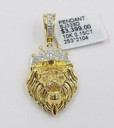 Pre-owned Globalwatches10 Real 10k Gold & Diamond Lion Head Charm 3mm Rope Chain 24 Inch Men's Women