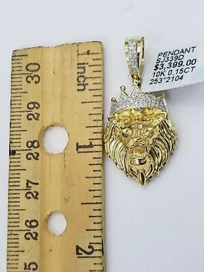 Pre-owned Globalwatches10 Real 10k Gold & Diamond Lion Head Charm 3mm Rope Chain 24 Inch Men's Women