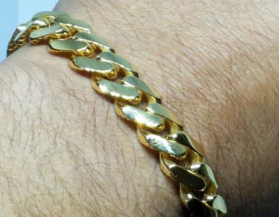 Pre-owned Handmade Gold 14k Mens Miami Cuban Monaco Bracelet Chain Hollow 12mm 8.5" In Yellow