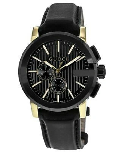 Pre-owned Gucci G-chrono Xl Black Dial Leather Strap Men's Watch Ya101203