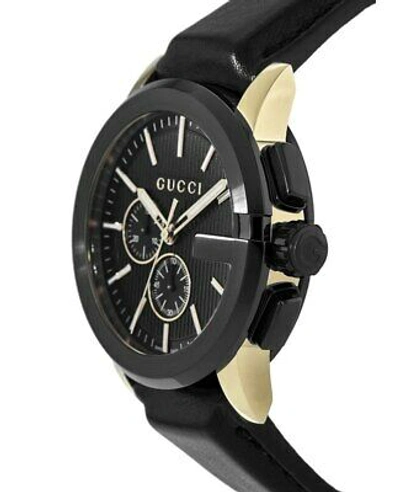 Pre-owned Gucci G-chrono Xl Black Dial Leather Strap Men's Watch Ya101203
