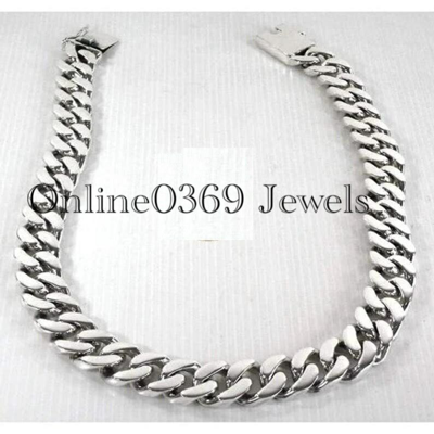 Pre-owned Online0369 Men's 20 Mm X 24" Solid Sterling Silver Cuban Necklace In 14k White Gold Plated
