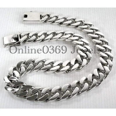 Pre-owned Online0369 Men's 20 Mm X 24" Solid Sterling Silver Cuban Necklace In 14k White Gold Plated
