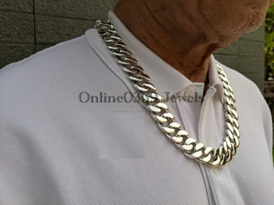 Pre-owned Online0369 Men's 20 Mm X 24" Solid Sterling Silver Cuban Necklace In 14k White Gold Plated