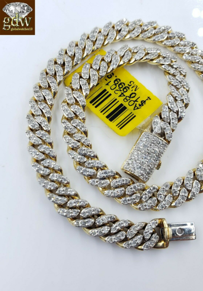 Pre-owned Globalwatches10 Miami Cuban Link Diamond 10k Bracelet Link Yellow Gold Box Clasp Seven .five " In White