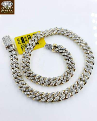 Pre-owned Globalwatches10 Miami Cuban Link Diamond 10k Bracelet Link Yellow Gold Box Clasp Seven .five " In White