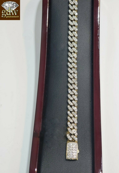 Pre-owned Globalwatches10 Miami Cuban Link Diamond 10k Bracelet Link Yellow Gold Box Clasp Seven .five " In White