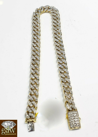 Pre-owned Globalwatches10 Miami Cuban Link Diamond 10k Bracelet Link Yellow Gold Box Clasp Seven .five " In White