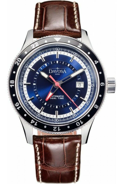 Pre-owned Davosa Mens Swiss Made Automatic Dual Time Watch Eta Movement 161.501.45