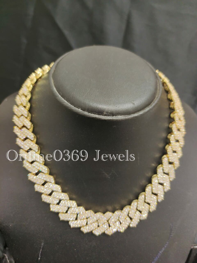 Pre-owned Online0369 Men's 16mm Thick And 20" Long Cuban Link Vvs Moissanite Chain Necklace Silver In White