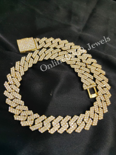 Pre-owned Online0369 Men's 16mm Thick And 20" Long Cuban Link Vvs Moissanite Chain Necklace Silver In White