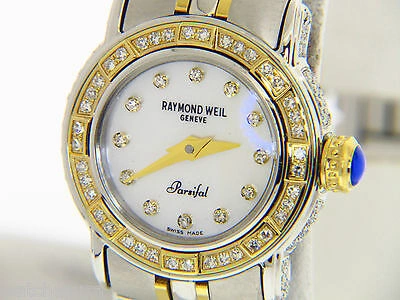 Pre-owned Raymond Weil Women's 9641pv Parsifal Two-tone Steel Diamond Quartz Watch In Silver