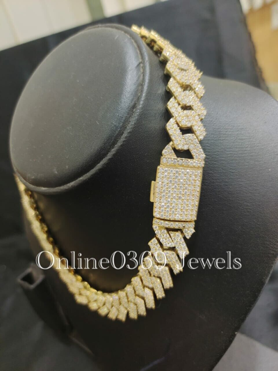 Pre-owned Online0369 Men's 16mm Thick And 20" Long Cuban Link Vvs Moissanite Chain Necklace Silver In White