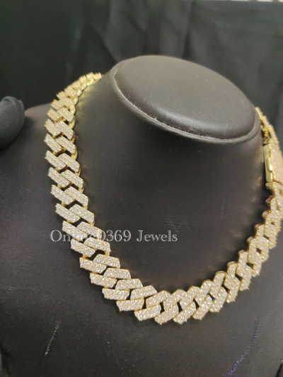 Pre-owned Online0369 Men's 16mm Thick And 20" Long Cuban Link Vvs Moissanite Chain Necklace Silver In White
