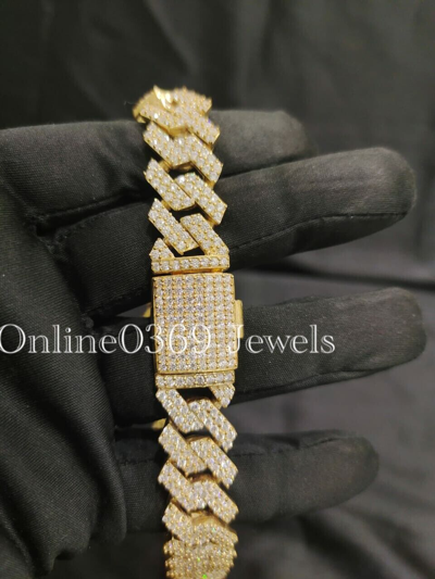 Pre-owned Online0369 Men's 16mm Thick And 20" Long Cuban Link Vvs Moissanite Chain Necklace Silver In White