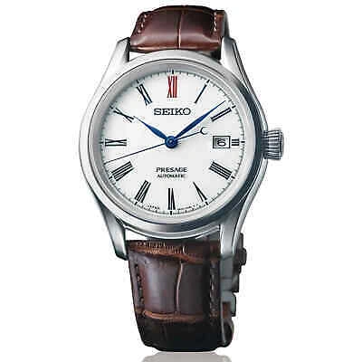 Pre-owned Seiko Presage Spb095j1 Automatic Arita Porcelain Dial Brown Leather Strap Watch In Misty Rose