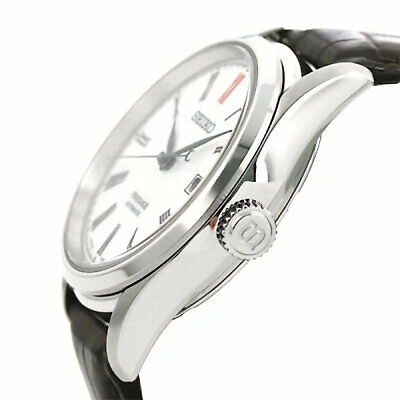 Pre-owned Seiko Presage Spb095j1 Automatic Arita Porcelain Dial Brown Leather Strap Watch In Misty Rose