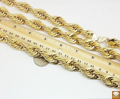 Pre-owned Globalwatches10 Real 10k Gold Rope Chain Necklace 24 Inch 15mm Lobster Lock Men's Authentic 10kt