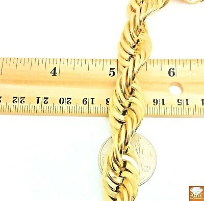 Pre-owned Globalwatches10 Real 10k Gold Rope Chain Necklace 24 Inch 15mm Lobster Lock Men's Authentic 10kt