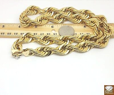 Pre-owned Globalwatches10 Real 10k Gold Rope Chain Necklace 24 Inch 15mm Lobster Lock Men's Authentic 10kt