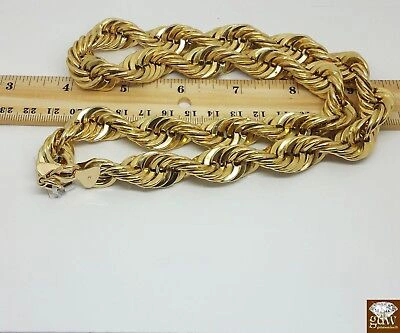 Pre-owned Globalwatches10 Real 10k Gold Rope Chain Necklace 24 Inch 15mm Lobster Lock Men's Authentic 10kt