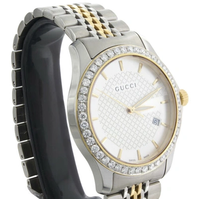 Pre-owned Gucci Ya126409 Diamond Watch G-timeless 38mm Two Tone Yellow S. Steel Pvd 2 Ct. In White