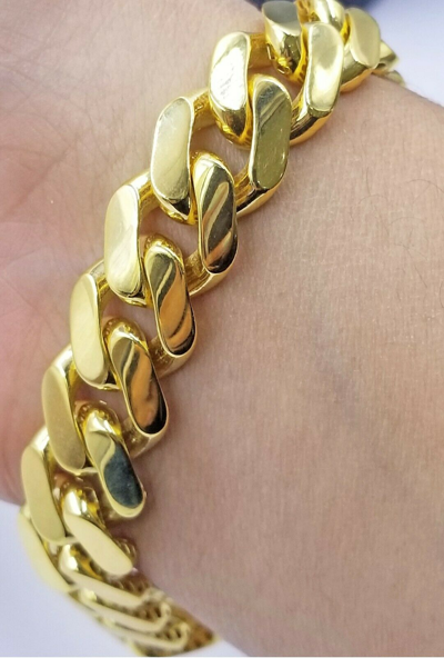 Pre-owned Globalwatches10 10k Gold Royal Miami Monaco Cuban Link 13.5mm Chain 24" Bracelet 8.5" In Chain And Bracelet Set