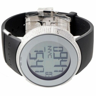 Pre-owned Gucci Diamond  I- Watch Mens Digital Ya114202 Black Rubber Band 2.50 Ct. In White