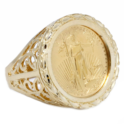 Pre-owned 14k Yellow Gold Men's 1/10oz Fine Liberty Gold Coin Ring