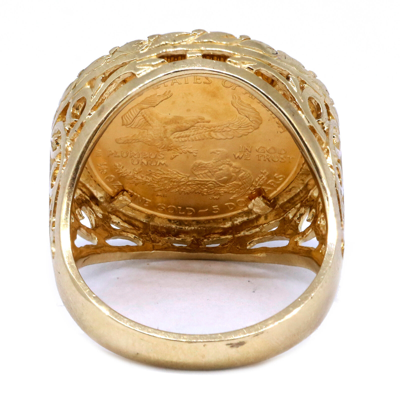 Pre-owned 14k Yellow Gold Men's 1/10oz Fine Liberty Gold Coin Ring