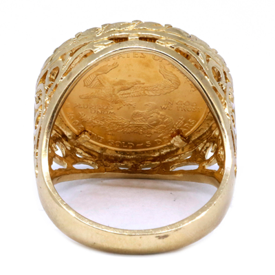 Pre-owned Navid Jewelry Inc 14k Yellow Gold Men's 1/10oz Fine Liberty Gold Coin Ring