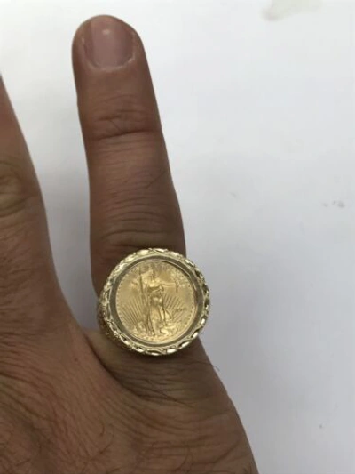 Pre-owned Navid Jewelry Inc 14k Yellow Gold Men's 1/10oz Fine Liberty Gold Coin Ring