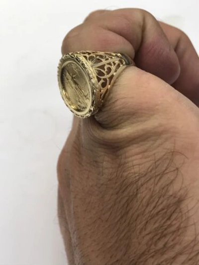 Pre-owned Navid Jewelry Inc 14k Yellow Gold Men's 1/10oz Fine Liberty Gold Coin Ring