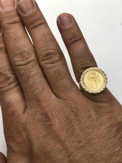 Pre-owned Navid Jewelry Inc 14k Yellow Gold Men's 1/10oz Fine Liberty Gold Coin Ring