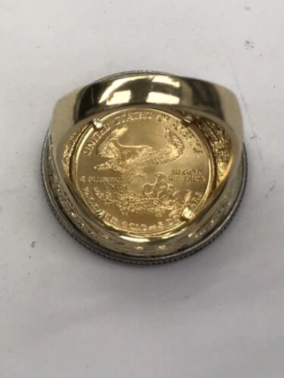 Pre-owned Navid Jewelry Inc 14k Yellow Gold Men's 1/10oz Fine Liberty Gold Coin Ring