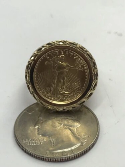 Pre-owned Navid Jewelry Inc 14k Yellow Gold Men's 1/10oz Fine Liberty Gold Coin Ring