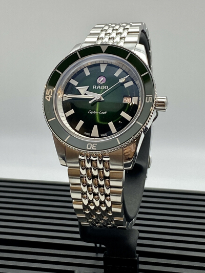Pre-owned Rado Captain Cook Automatic Green Dial Stainless Men Watch R32505313