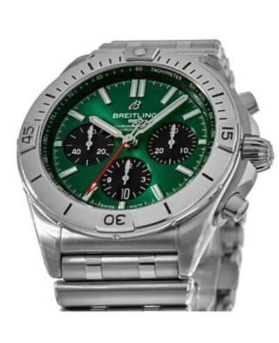 Pre-owned Breitling Chronomat B01 42 Green Chronograph Men's Watch Ab0134101l1a1