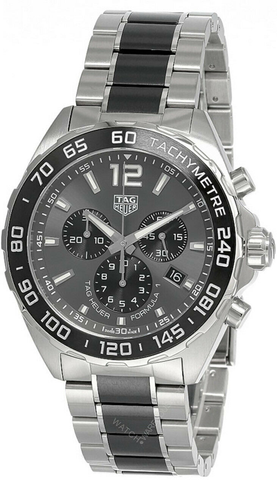 Pre-owned Tag Heuer Formula-1 43mm Chronograph Ss Ceramic Watch Caz1011.ba0843