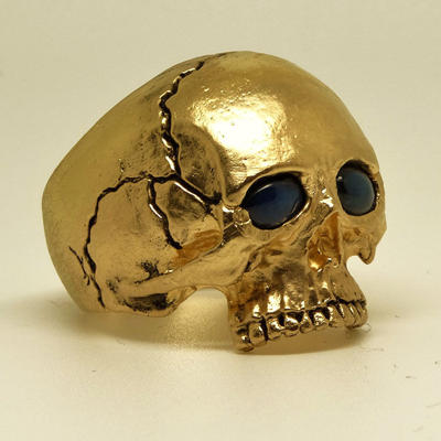 Pre-owned Uniqable 14k Yellow Gold Skull Ring 30 Gr Memento Mori Biker Sapphire Size By