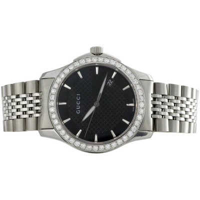 Pre-owned Gucci Ya126402 Diamond Watch Black Dial G-timeless 38mm Stainless Steel 2 Ct. In White