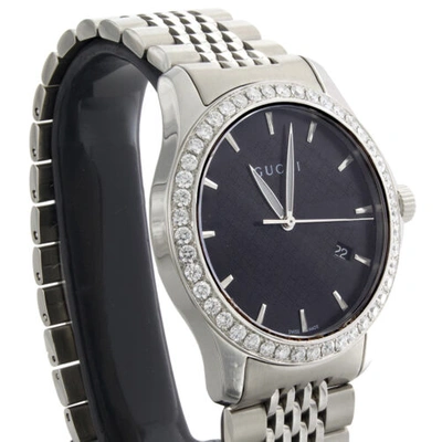 Pre-owned Gucci Ya126402 Diamond Watch Black Dial G-timeless 38mm Stainless Steel 2 Ct. In White