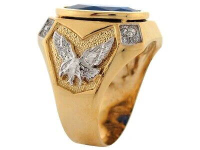 Pre-owned Jackani 10k Or 14k Gold Simulated Sapphire Eagle Accent September Birthstone Mens Ring In Blue
