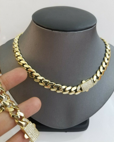Pre-owned Globalwatches10 10k Yellow Gold Royal Miami Cuban Chain Bracelet 9" 10mm Monaco Necklace 24" In Chain And Bracelet Set