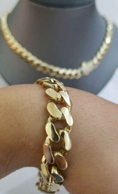 Pre-owned Globalwatches10 10k Yellow Gold Royal Miami Cuban Chain Bracelet 9" 10mm Monaco Necklace 24" In Chain And Bracelet Set
