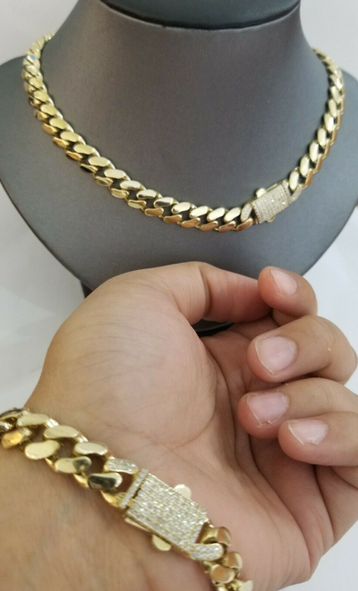 Pre-owned Globalwatches10 10k Yellow Gold Royal Miami Cuban Chain Bracelet 9" 10mm Monaco Necklace 24" In Chain And Bracelet Set