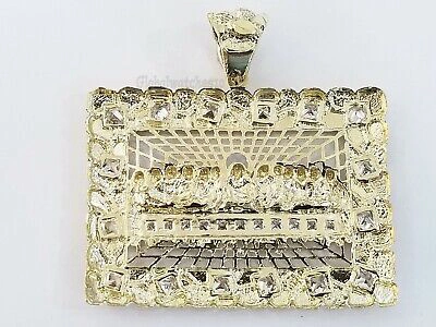 Pre-owned Globalwatches10 Real 10k Yellow Gold Mens Nugget Last Supper Pendant 2" Charm Diamond Cut ,jesus In White