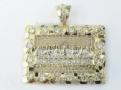 Pre-owned Globalwatches10 Real 10k Yellow Gold Mens Nugget Last Supper Pendant 2" Charm Diamond Cut ,jesus In White