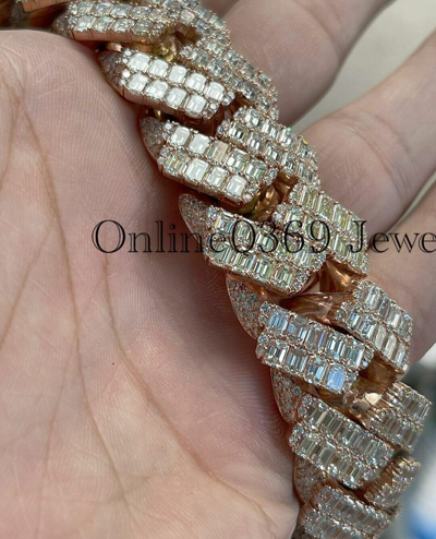 Pre-owned Online0369 12.66ct Emerald Cubic Zirconia Mens 16mm X 24" Long Miami Cuban Necklace In White
